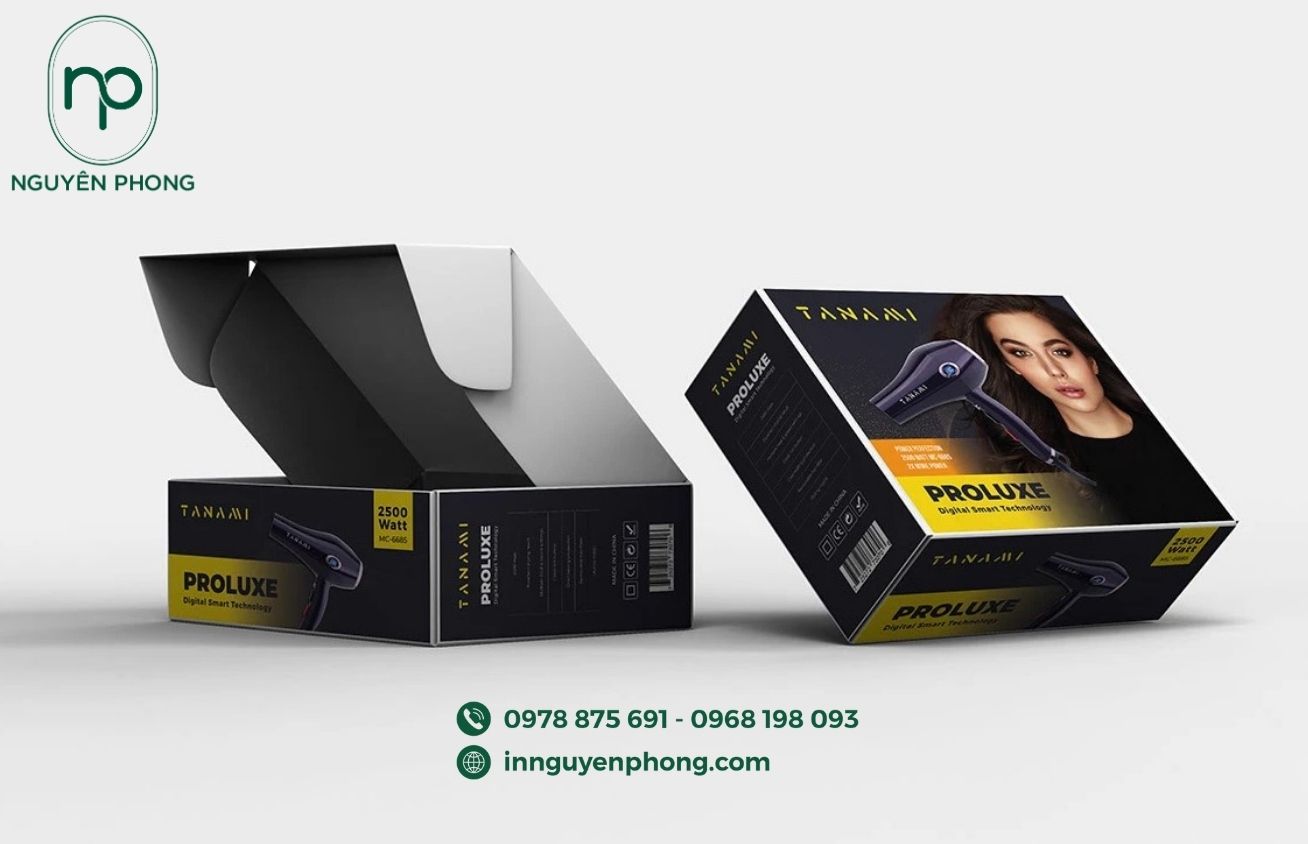 Mẫu hộp carton đựng máy sấy dạng nắp cài 